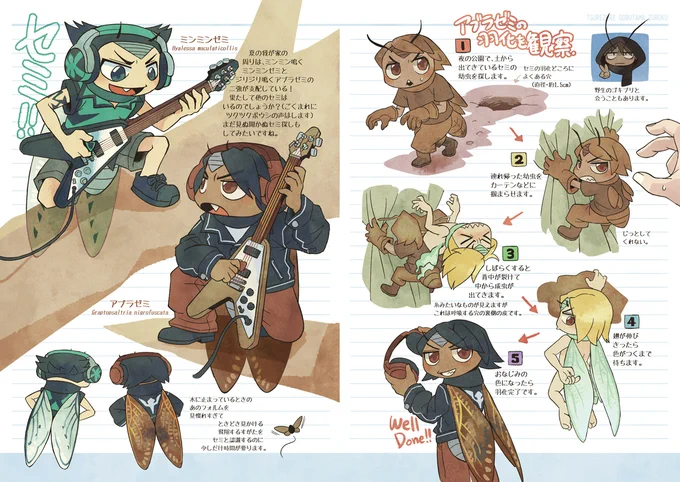 猛烈に8月なので、2月コミティアの既刊『つれづれごぶたま図録』より、セミのページの抜粋です。羽化を観察した話も載っています。