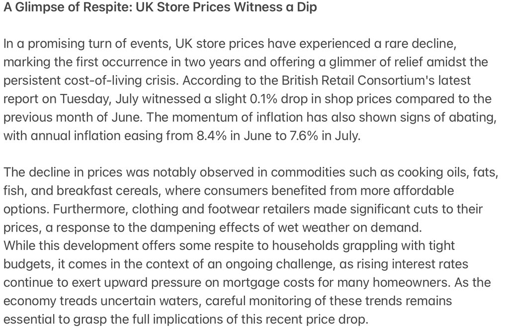 theeconcurrent's tweet photo. Good news for UK consumers! Store prices drop for the first time in two years, bringing relief amidst the cost-of-living crisis. Annual inflation eases to 7.6% from 8.4%  #UKPrices #Inflation #ConsumerNews #CostOfLivingCrisis #ukeconomy #economics https://t.co/EwCIi3q1IH