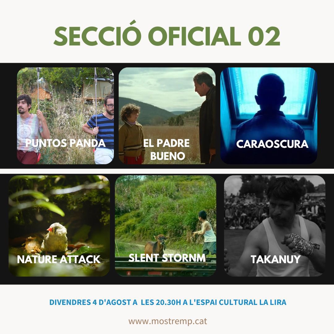 Mostremp's tweet photo. Divendres gaudirem de dues seccions a concurs!

Films de la secció 02👇🏼

🎞️Takanuy de Víctor De Los Dolores 
🎞️Silent Storm de Grace Hsia
🎞️Nature Attack de Erik Sémashkin
🎞️El Padre Bueno de Monica Gallego
🎞️Caraoscura de Germán Sancho
🎞️Puntos Panda de Gonzalo Alejandro Díaz https://t.co/cc3sIg4xSG