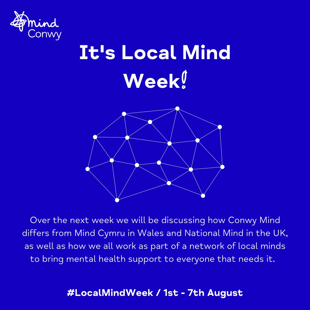 ConwyMind's tweet image. Over the next week we will be discussing how Conwy Mind differs from @MindCymru in Wales and @MindCharity in the UK, as well as how we all work as part of a network of local minds to bring mental health support to everyone that needs it.  

#LocalMindWeek #LoveYourLocalMind
