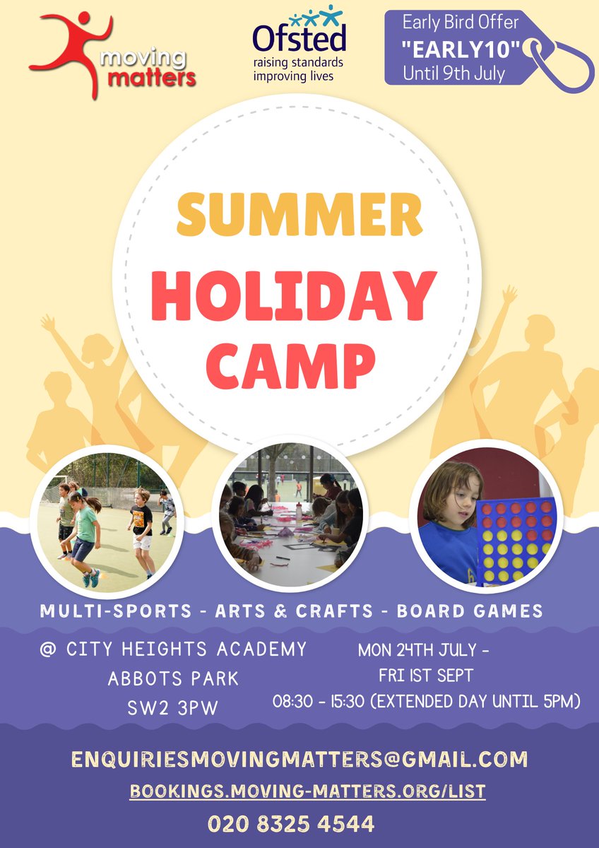 Moving_Matters's tweet photo. Friends and Family Discount 🚨

Our Holiday Camps are even better when enjoyed with friends and family 

For the remainder of the Summer Holiday, you can take advantage of this offer, saving 10% on all bookings using code: "FAM10"

https://t.co/QUEGZ3MquC https://t.co/4qJJIctMPj