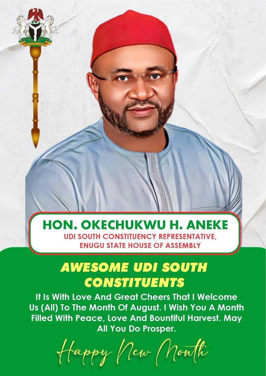 OchenwariUdeze's tweet photo. AWESOME UDI SOUTH CONSTITUENTS

It is with love and great cheers that I welcome us (all) to the month of #AUGUST. I wish you a month filled with peace, love and bountiful harvest. May all you do prosper. HAPPY NEW MONTH

Hon. Okechukwu H. Aneke
.....
NIGER ECOWAS
RIP Paul
Kanayo https://t.co/mdrUHlt7eg
