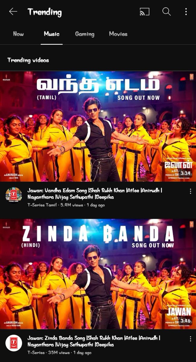 Vijay_Karthik27's tweet photo. #JAWANFirstSingle Ruling @YouTubeIndia 💥
- #VandhaEdam ( Tamil ) Trending NO.1 In Music🔥
- #ZindaBanda ( Hindi ) Trending NO.2 In Music🔥
A @anirudhofficial Sambhavam..🎶💥
#JAWAN In Cinema's September 7th✌🏽
#ShahRukhKhan #Anirudh #Atlee #SRK https://t.co/zF6stUOyfn
