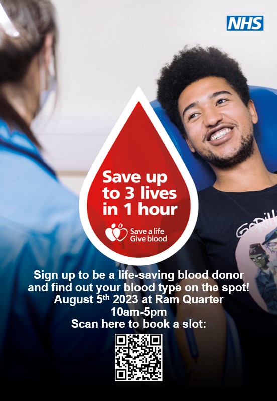 Do something amazing this weekend – register to give blood. On Saturday 5 August Ram Quarter will host a donor drive in Bubbling Well Square. Nurses and NHS staff will answer all questions, and help you sign up with free on-the-spot blood type tests. #donateblood #savelives