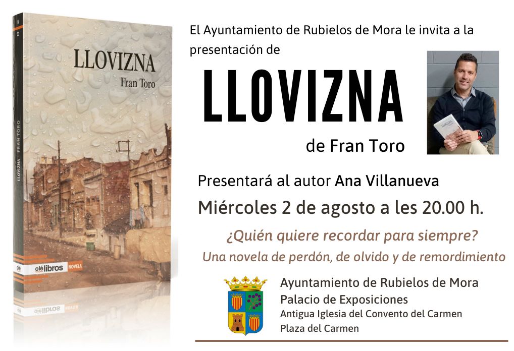 ¿Calor? Refréscate con #Llovizna de <a href="/frmtoro/">Fran Toro</a> que el miércoles, 3, presenta su📖  en uno de <a href="/LosPueblosmbe/">Pueblos más bonitos</a>  y más queridos por mí: Rubielos de Mora...y de <a href="/museogonzalvo/">Museo Gonzalvo</a>
