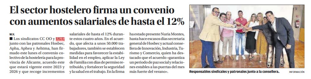 La firma del convenio beneficiara en incrementos  salariales de hasta el 12% durante estos cuatro años, o incluso superior, si se aplican las cláusulas de revisión.
<a href="/UGTPV/">UGT País Valencià</a>