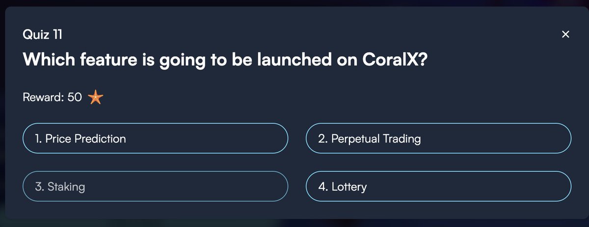 Merhaba Arkadaşlar,
#sei mainnet gelirken 
<a href="/CoralExchange/">CoralX 🪸 Coming to Sei</a>  poseidon programı için 3 soru daha ekledi.
Cevaplayarak 150 starfish daha alalım(mainnette bunları crx e dönüştüreceğiz)
👇
9- to convert mainnet CRX token
10- 15 Ağustos 2023
11- Price Prediction

app.coralx.finance/?ref=MoEEX8mPni