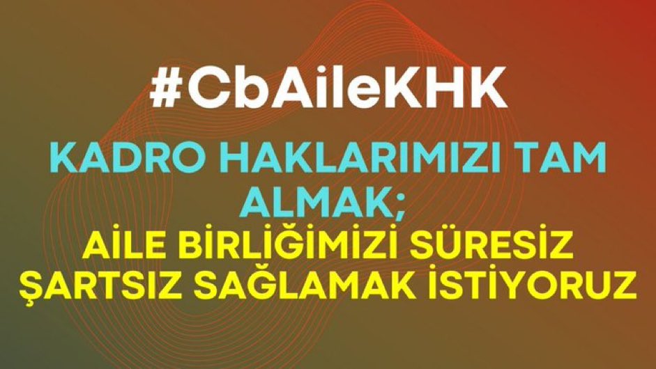 Sözleşmeden kadroya geçtik fakat eş durumu yapamıyoruz. Aile birliği önemli deniyor ama bizim ailelerimiz önemsenmiyor, parçalanıyor.
KHK ile mazeret tayin hakkımızı kullanmak istiyoruz. 
<a href="/RTErdogan/">Recep Tayyip Erdoğan</a> <a href="/Yusuf__Tekin/">Yusuf Tekin</a> <a href="/tcmeb/">Millî Eğitim Bakanlığı</a> <a href="/tcbestepe/">T.C. Cumhurbaşkanlığı</a> 
#CbAileKHK