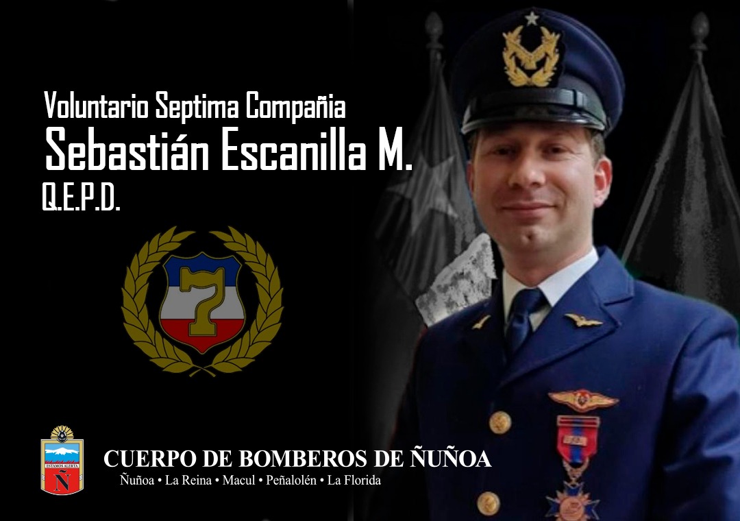Comunicamos el sensible fallecimiento del voluntario activo de la Séptima compañía <a href="/BombaMacul/">Bomba Macul</a> Sr. Sebastián Escanilla Montorfano Q.E.P.D. producto accidente aéreo en la Región de Los Lagos.
Acompañamos en este dolor a su familia y sus compañeros de ideal. <a href="/FACh_Chile/">Fuerza Aérea de Chile</a>