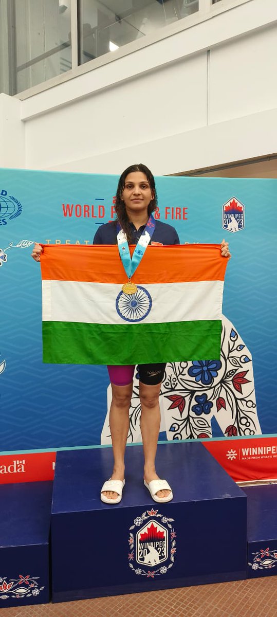 Taking the Tricolour to New Heights!

Raising the bar of competition even higher and  showing her mettle in World Police and Fire Games in Canada, Richa Mishra of #CRPF has made the Force proud by winning 5 Gold Medals so far in Swimming.
#WeAreCRPF