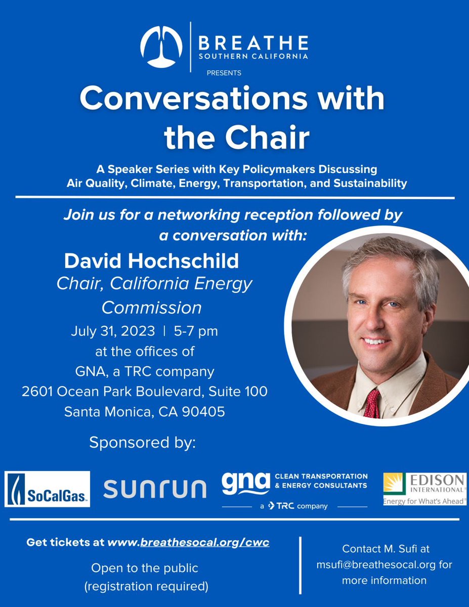 .@BREATHESOCAL hosted an ⚡️electrifying⚡️event with @CalEnergy Chair David Hochschild, the latest in its “Conversations with the Chair” series: breathesocal.org/cwc! Topics covered included #solar power, #ElectricSchoolBuses and #LithiumValley.
