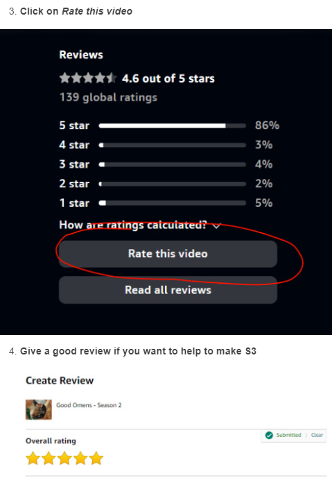 FYeahGoodOmens's tweet photo. HOW TO RATE THE SHOW ON AMAZON PRIME - AND HELP MAKE S3 ❤❤❤ #GoodOmens #GoodOmens2 #GoodOmens3 @GoodOmensPrime @primevideouk 

https://t.co/SSMeRcpslW https://t.co/uIMik2HhL8