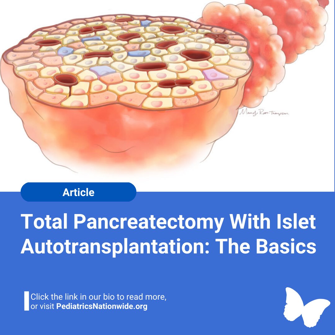 #TPIAT involves complete removal of the pancreas together with the isolation of the insulin-producing islets, which are then introduced into the patient’s liver in the hope that they will continue their valuable work in a new home. Learn how it's done: pediatricsnationwide.org/2022/09/22/ins…