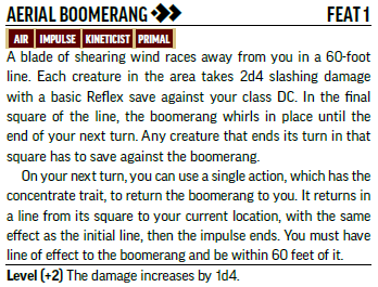 RPGBOTDOTNET's tweet photo. One of the Air Impulses in #RageOfElements is a boomerang. The Air Junction lets you Stride at half speed before or after you use it, so you can get into position to throw it with just the 2 Actions
And yes, the boomerang does damage when it comes back! https://t.co/TDnclwVWcS