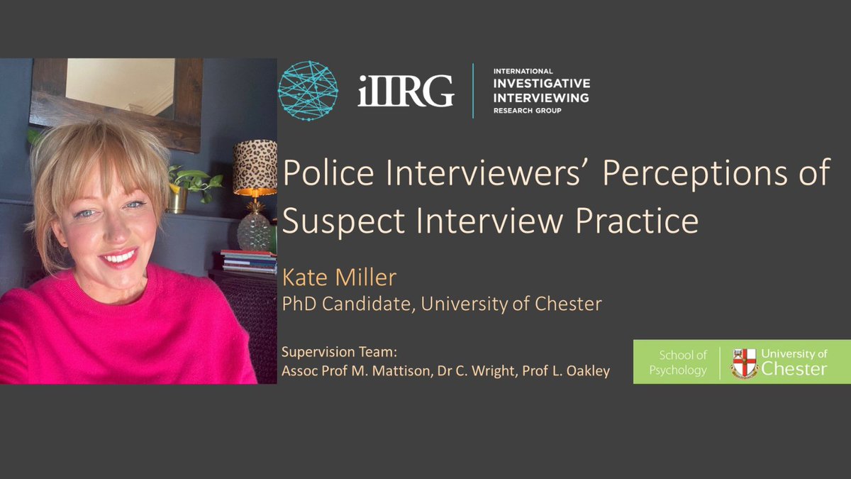 Student Spotlight✨ Kate (@katemill) is a Ph.D. Candidate at the University of Chester, England. Her #iIIRGVirtual2023 talk is titled: 'Police Interviewers’ Perceptions of Suspect Interview Practice' Keep an eye out for conference registration info so you don't miss this talk!