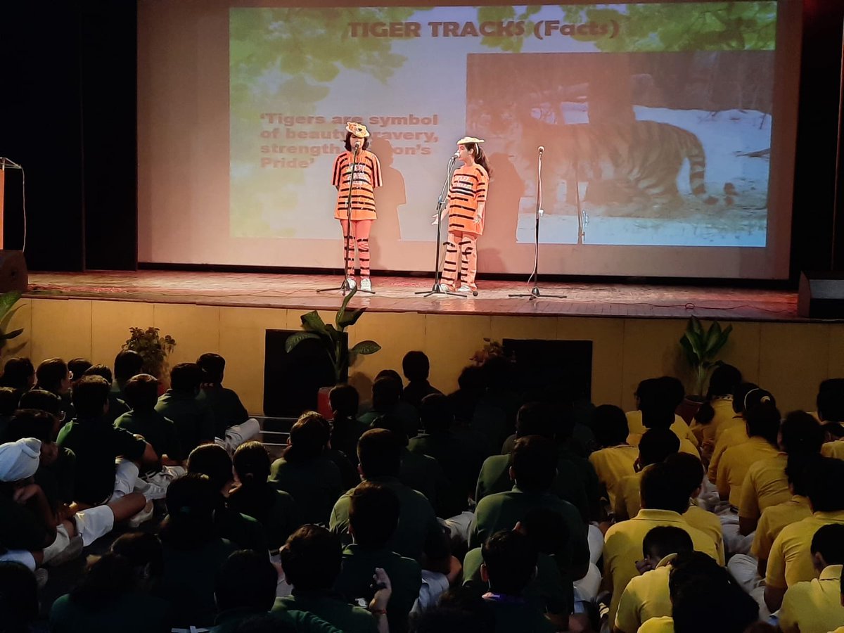 Manjugarg31jan's tweet photo. ‘Preserve wildlife, conserve nature. It’s now or never.’- the theme profoundly depicted by students of 8 F @ahlconIntl in their assembly on World Nature Conservation Day &amp; international Tiger Day. @ashokkp @y_sanjay @pntduggal 
@SDG4QEducation @sdg4all @sunandask21 @cbseindia29 https://t.co/5vm0csKg6r