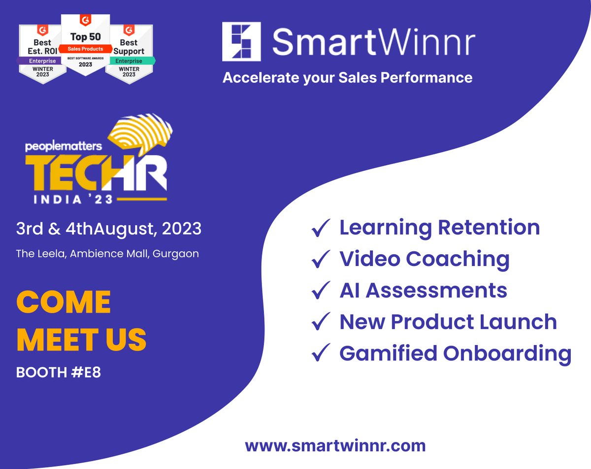 smartwinnr's tweet photo. Join us at the SmartWinnr booth to engage with our passionate team and gain valuable insights into the latest trends in employee training and engagement. 

See you there! 😊
@PeopleMatters2 @smartwinnr
#Techhr #conference #sales #EmployeeEngagement https://t.co/jVeXgaZhYo