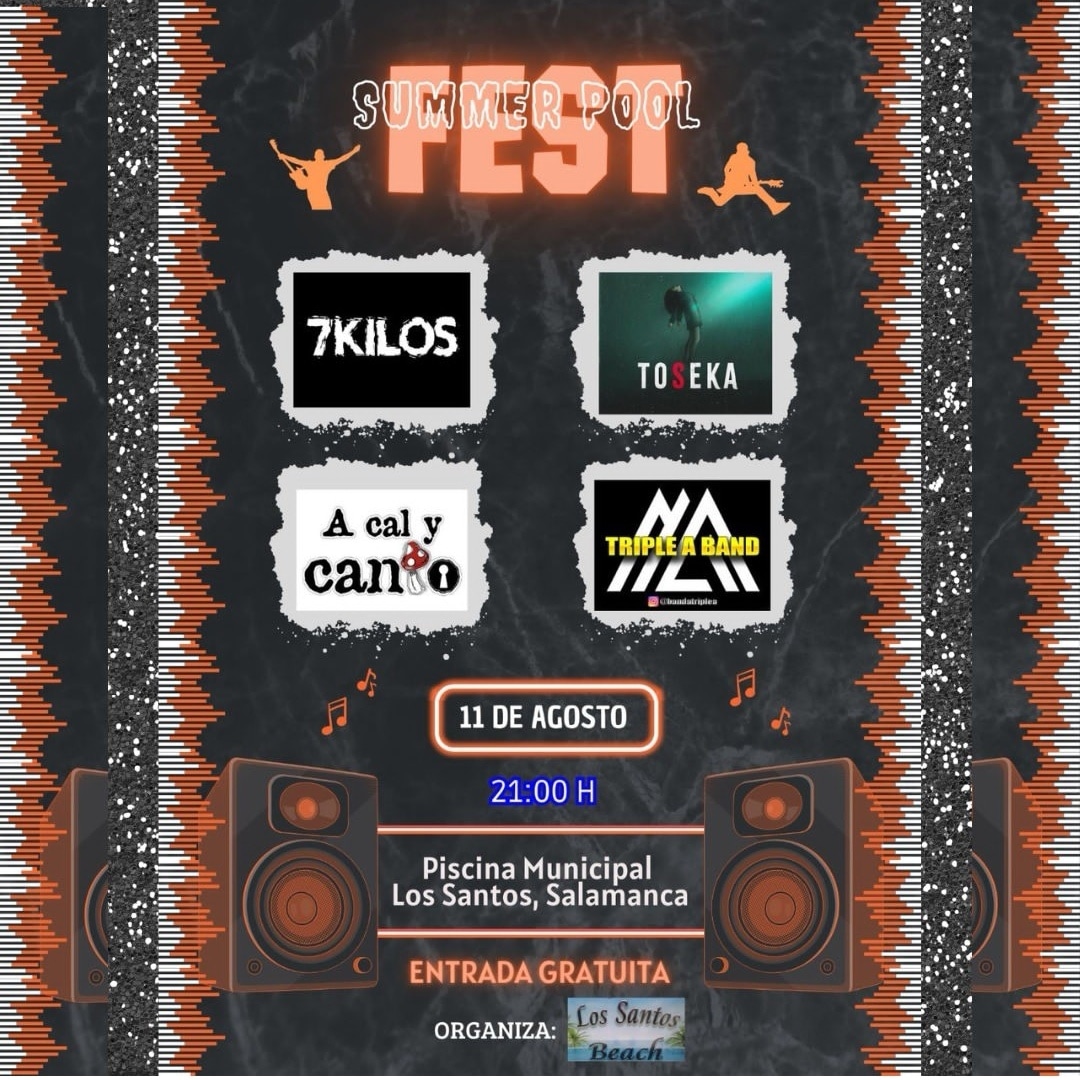 🔥 LOS SANTOS 🔥

📍@lossantosbeachbar Piscina Municipal - Los Santos (Salamanca) 
📆 Viernes 11 de agosto
🕥 21:00h.
🎟️ Entrada libre

Arrancamos agosto con el festival Summer Pool Fest en Los Santos y lo hacemos con unas ganas tremendaaas!

Os esperamos! Vamos a reventarlo!!