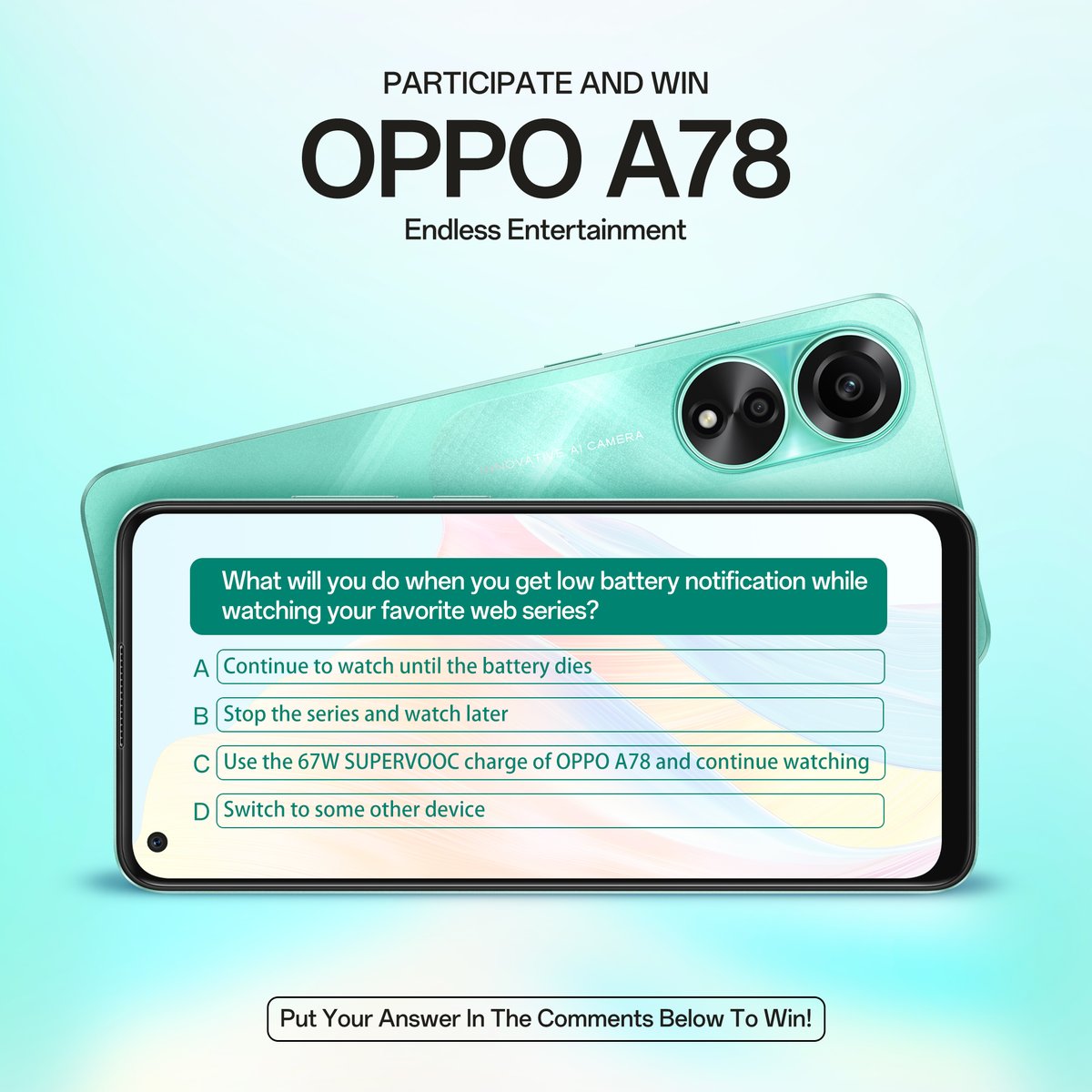 It’s time to win yourself the amazing OPPO A78! Just answer the question in the comments section below to win #OPPOA78 and experience Endless Entertainment and cutting-edge performance! Participate Now! T&C: bit.ly/3rSVNVC