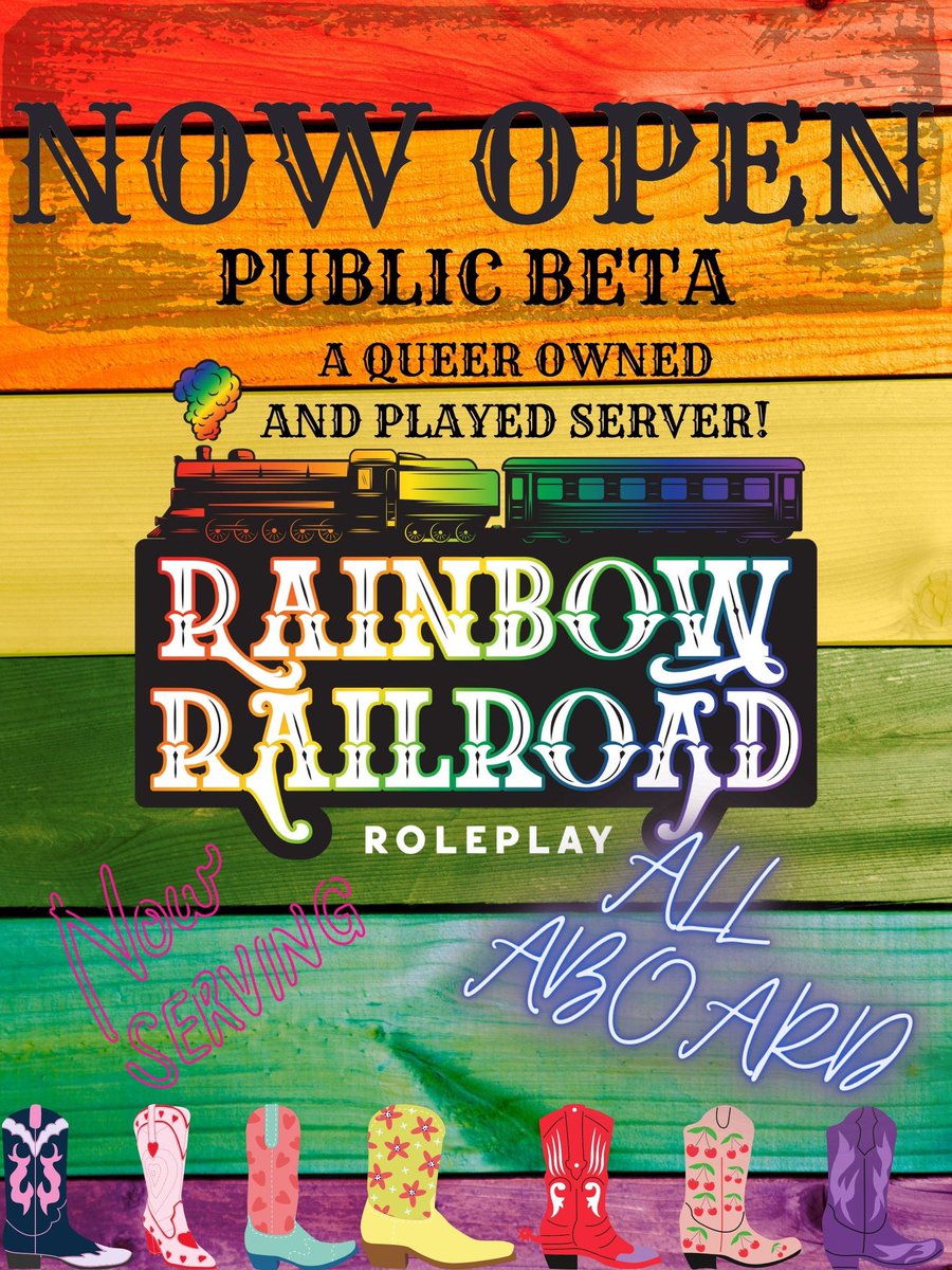 ShameyWinehouse's tweet photo. WE LIIIIIVE AND PUBLIC!!! 🤩🤩 Come make all your queer cowpoke dreams come true. With a full, active, majority-queer Staff, we’re ready to make this the safest, most fabulous space to roleplay! 🌈https://t.co/agUbJqoBZm https://t.co/WZwexgG1KO