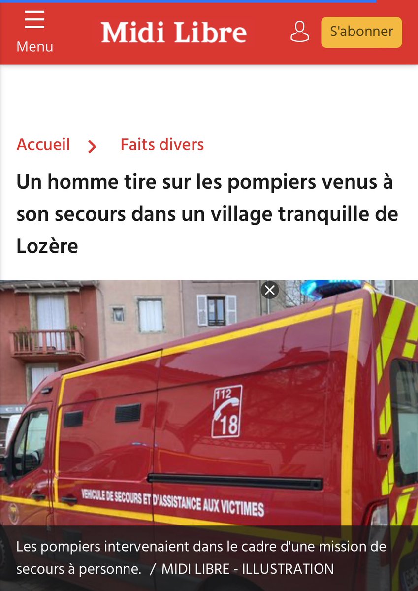 Dans la nuit du samedi du 29 Juillet 2023, le personnel du VSAV de <a href="/PompiersStchely/">Pompiers de Saint-Chély</a> se font tirer dessus.!!!
Lien article ⬇️⬇️⬇️

midilibre.fr/2023/08/01/loz…