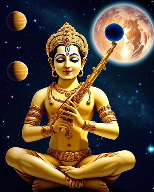 On the milky way galaxy, Lord Krishna sits, and Earth floats on his flute. 
.
.
#art #digitalart #NFT #NFTkid #NFTGiveaway #ArtofLegends #Krishna #lordkrish