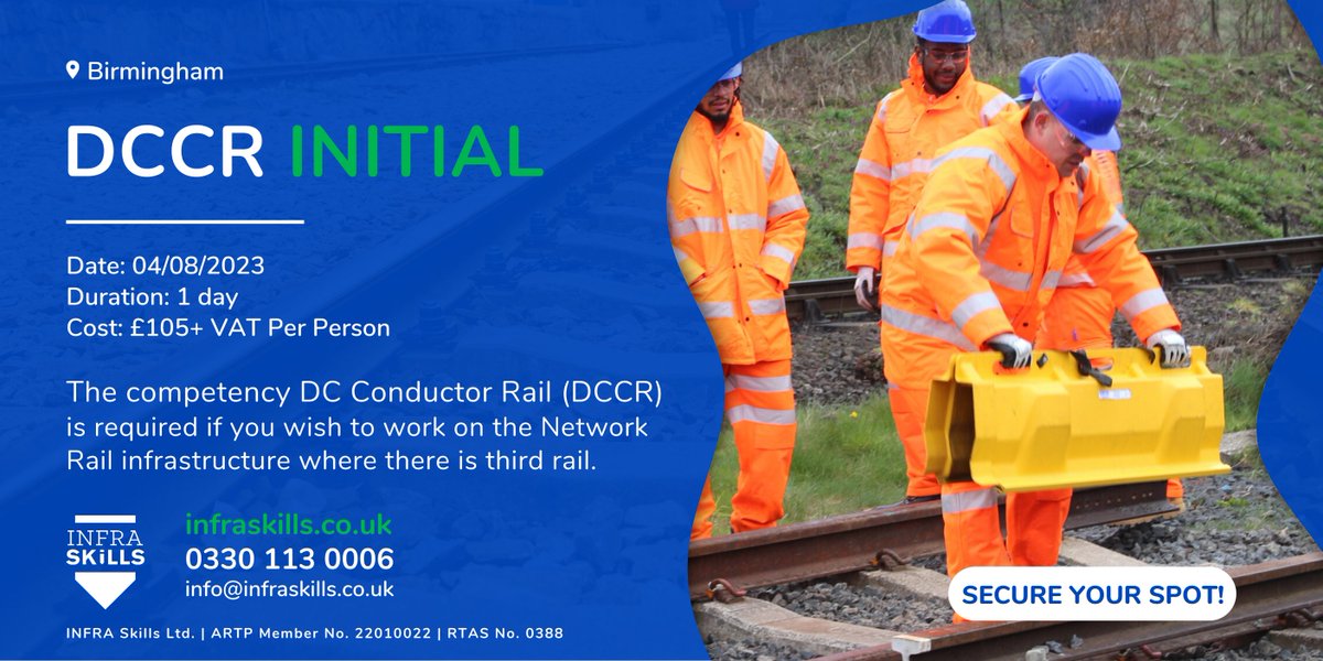 Level up your railway career! 
📅 DCCR Initial Course: 1-day class
📍 Location: Aston, Birmingham

Limited spots available! Book now to secure your place.
🔗 infraskills.co.uk/course/dccr-in…
📞 0330 113 0006
📧 ben.wilkins@infraskills.co.uk
#RailwayCareer #Rail #Railways #Railjobs
