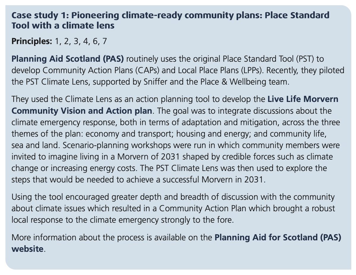 PAS_tweets's tweet photo. Delighted to feature in this NEW briefing on building climate-resilient, healthy &amp; equitable places.🌳

➡️We are a case study (P20) on using @Placestandard Tool with a #climate lens to develop a community action plan in Morvern with @SnifferScotland, Place &amp; Wellbeing Alliance. https://t.co/vnuMcVeAwa
