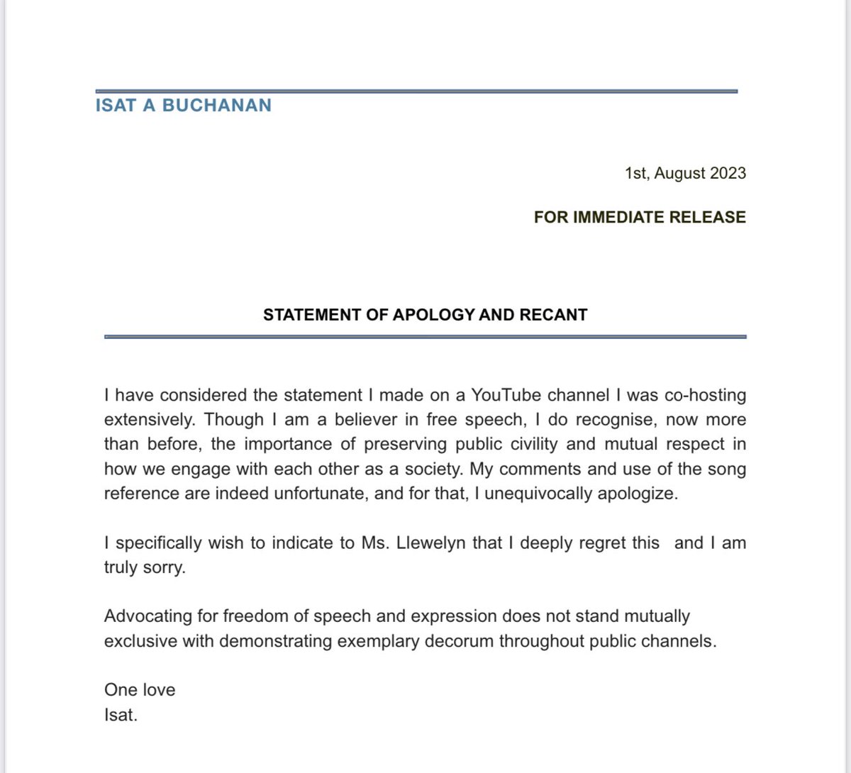 Statement of Apology and Recant