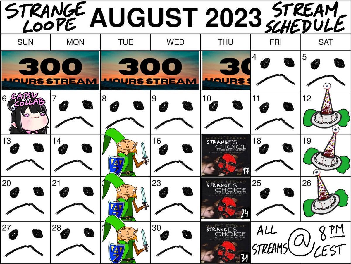 Strange_Loope's tweet photo. This thing is STILL(!!!!!!!!) going and I just made a stream schedule for august 260 hours in, WE'RE ON THE LAST 48 HOURS GET IN HERE https://t.co/gkcC8rAO5v
