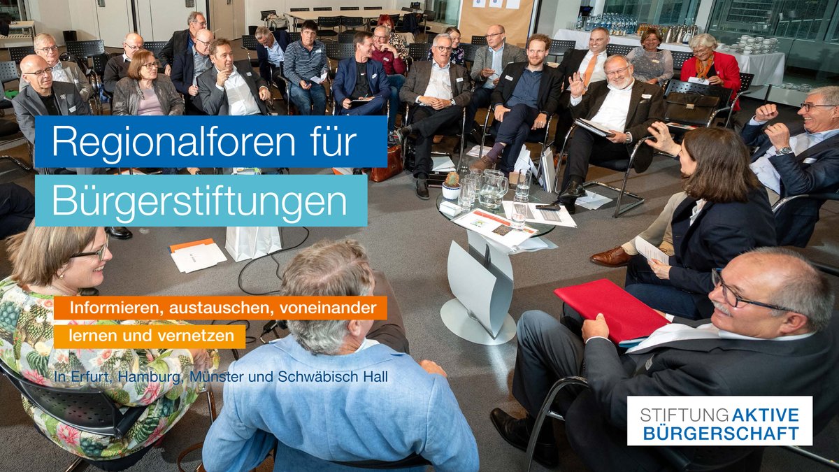 Sie sind in einer #Bürgerstiftung aktiv &amp; möchten sich #austauschen, #vernetzen u. voneinander #lernen? Nutzen Sie die Chance! #JETZT für die #REGIONALFOREN in Schwäbisch Hall (13.10), Erfurt (20.10), Münster (10.11) o. Hamburg (17.11) hier #ANMELDEN👉bit.ly/3KhttlQ