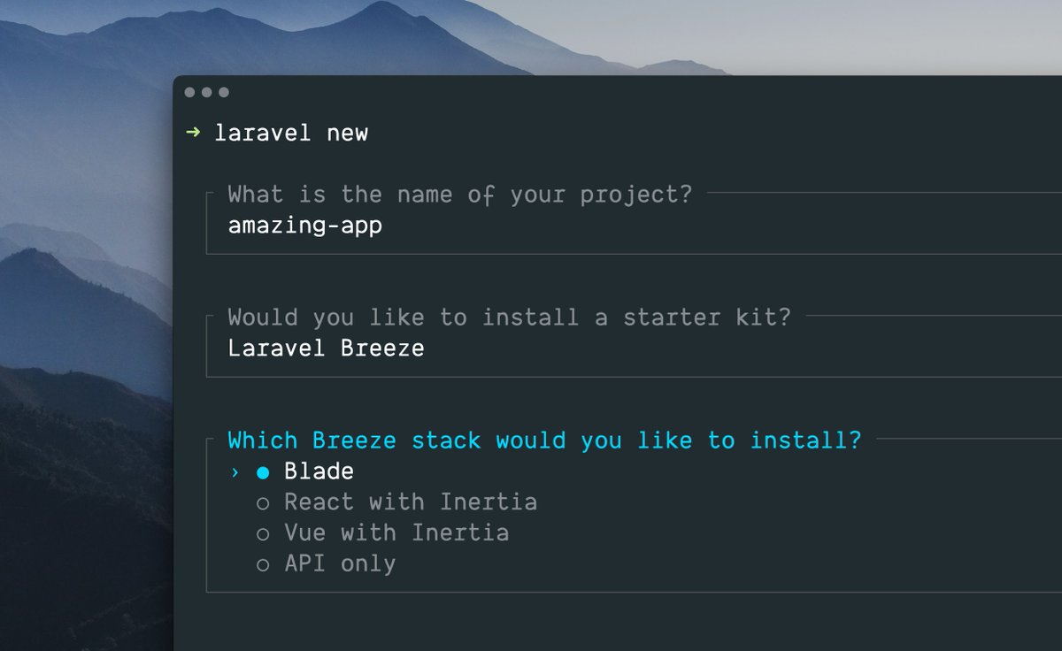 taylorotwell's tweet image. Laravel's CLI is now absolutely gorgeous thanks to @jessarchercodes work on Laravel Prompts.
Available today in the latest Laravel release. ❤️
We've also released a new major version of the Laravel installer with Laravel Prompts integration.
Auto-complete, drop downs,…