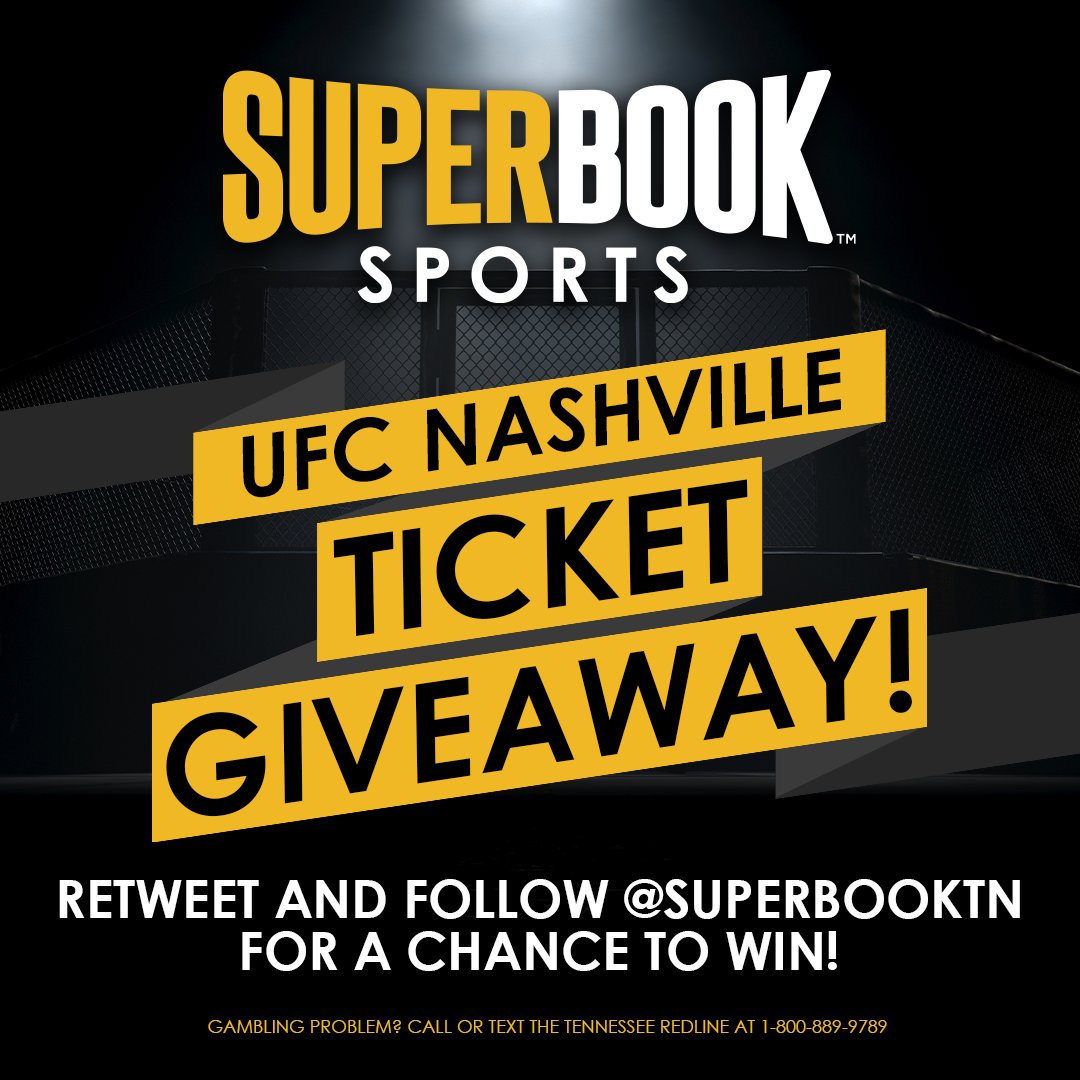 SuperBookSports's tweet photo. 🚨GIVEAWAY🚨

UFC is at Bridgestone Arena in Nashville this Saturday and THIS is your chance to go! 

RT and follow @SuperBookTN for a chance to win a pair of tickets to #UFCNashville https://t.co/6djK8PCCTj