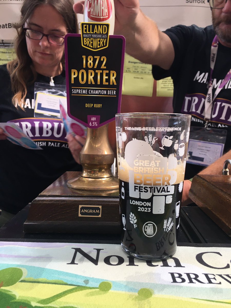 RealAleBloke's tweet photo. Supreme champion beer of Britain 2023 just announced…. now enjoying 1872 Porter by Elland Brewery @gbbf https://t.co/Fu9VvtQSVw