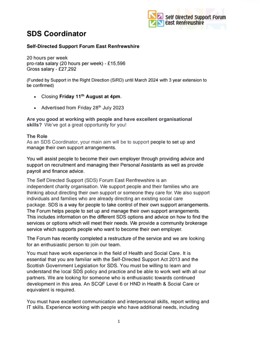 ERCCentre's tweet photo. Are you good at working with people and have excellent organisational skills? @sdsforumer have a great opportunity for you!

For an application pack please email edward@sdsforumer.org

The closing date for applications is Friday 11th August at 4pm. https://t.co/T47VKbFQ43
