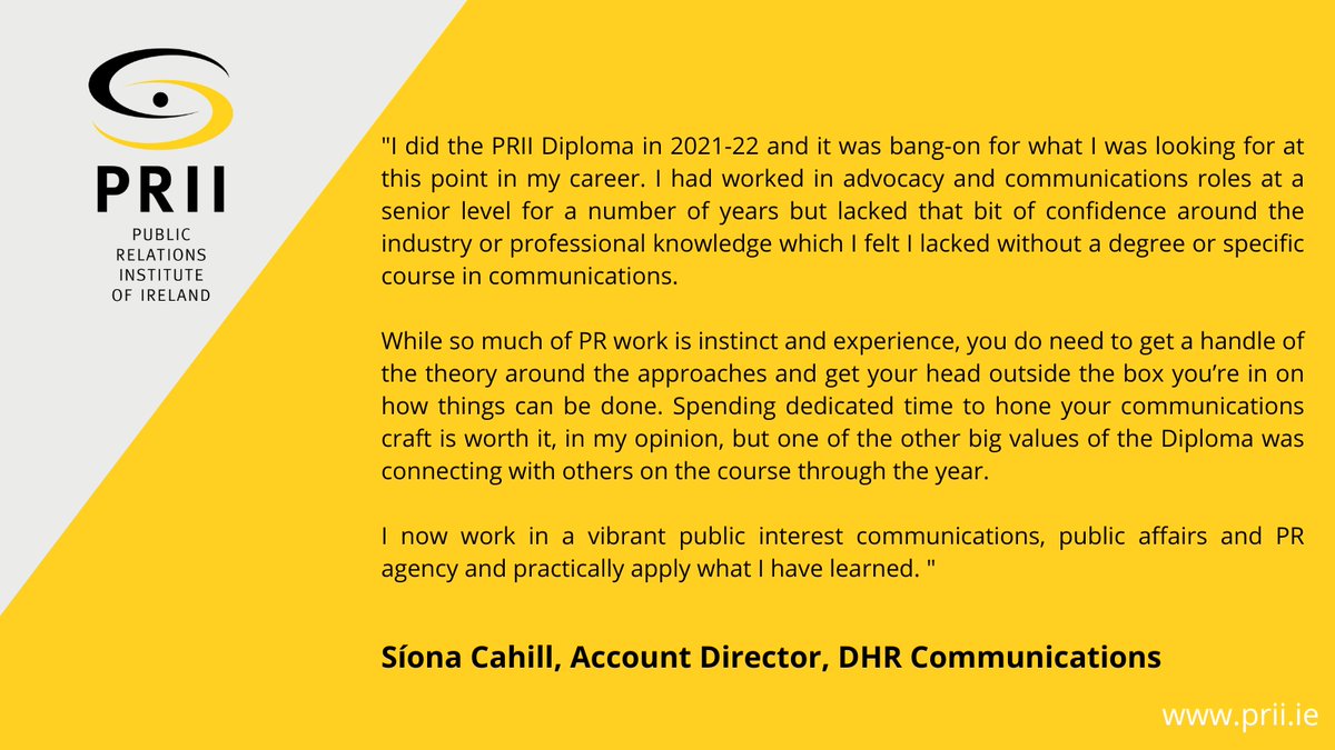 Hear from the Student of the Year 2022 <a href="/AnTaobhRua/">Síona</a>  of the #PRIIDiploma and enrol before the spots fill out! Classes commence from 18 September.

Visit bit.ly/439BL63 to know how to apply.