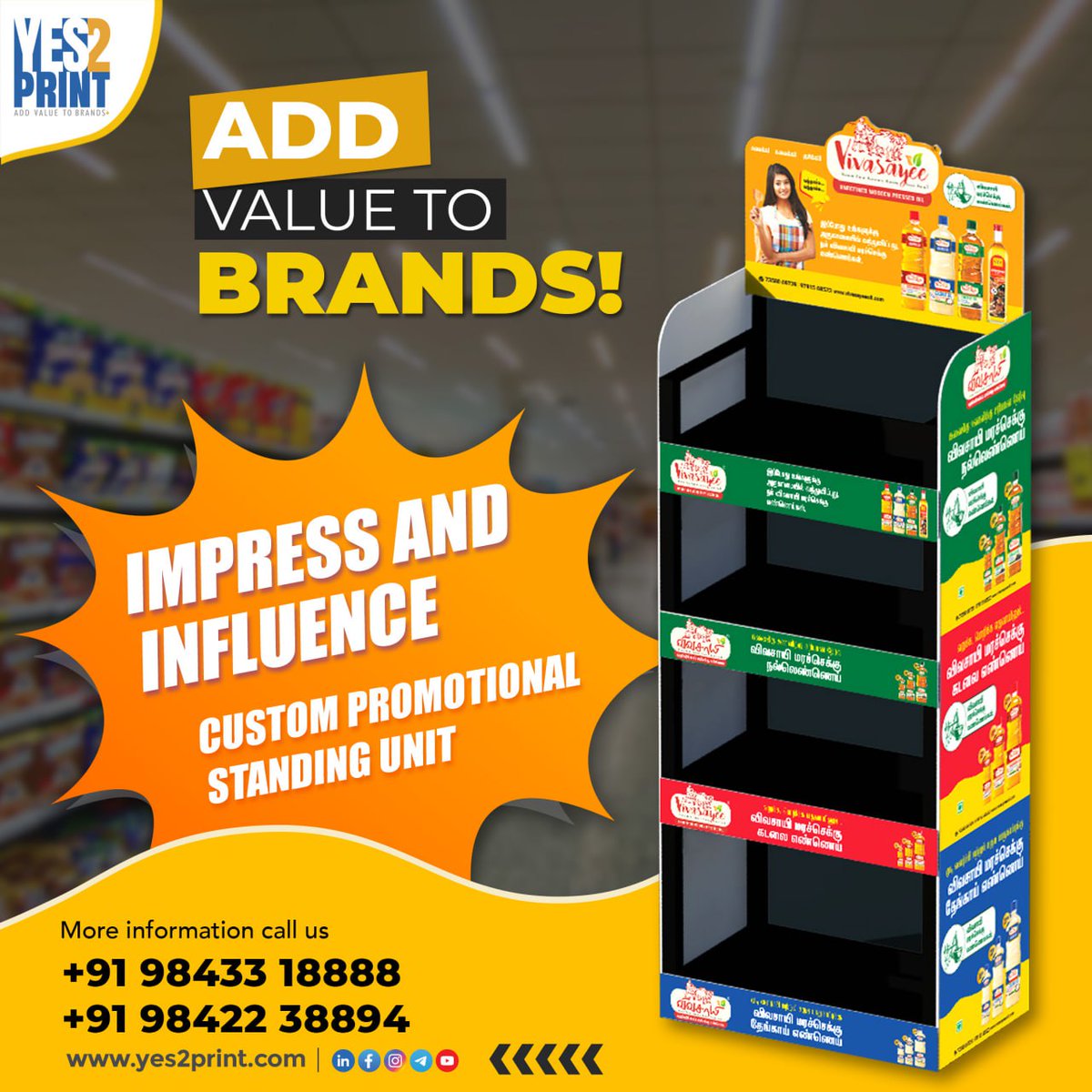 yes2print_cbe's tweet image. Level up your display game with our sleek and versatile floor standing unit display stand! 

Showcase your products or promotional materials with ease and style. 🌟✨

 #FloorstandingDisplay #EffortlessElegance #StandOutInTheCrowd
#fsu #floorstanding #displaystand #popdisplay
