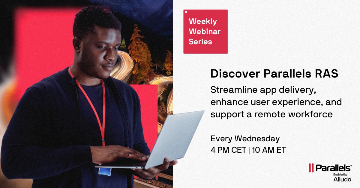 parallels's tweet image. Elevate your IT environment with @parallels RAS! Join our weekly webinars to tackle challenges like streamlining remote access, enhancing IT productivity, and securing remote connections. Register now: allu.do/3ObzfH0 #RemoteAppDelivery #ITOptimization