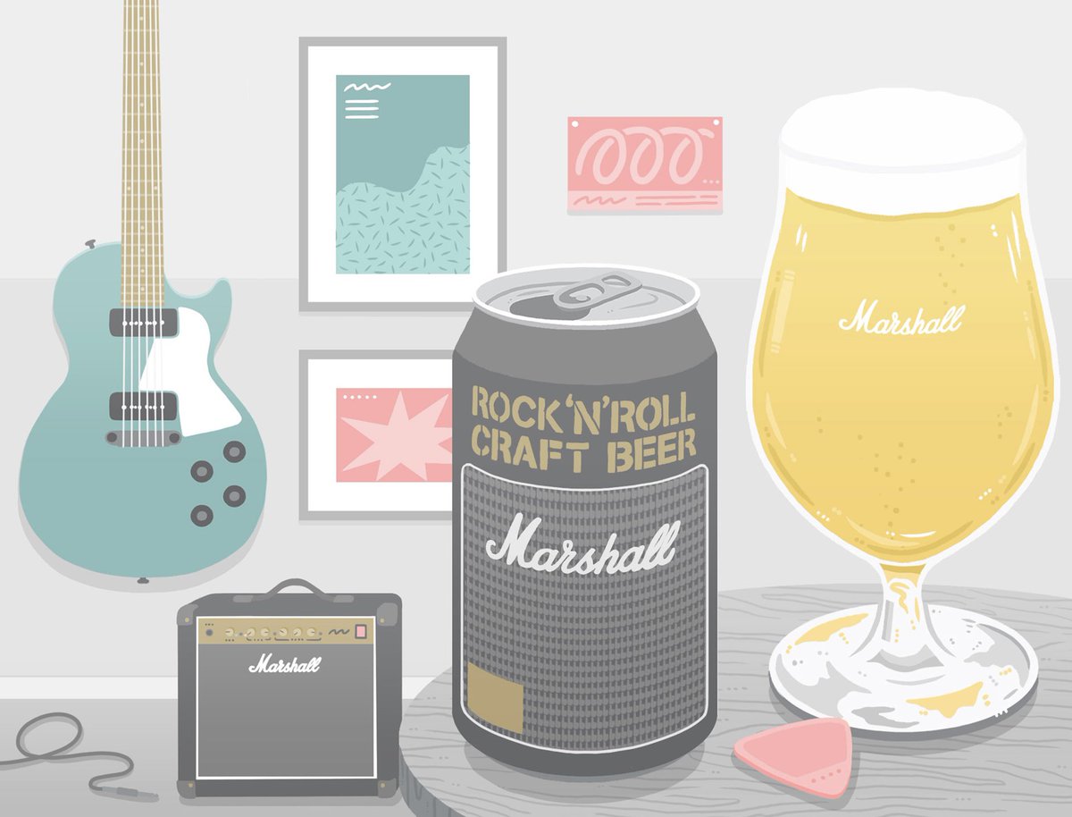 natsuruuuu's tweet photo. ビール女子さんのカレンダー、今月はWilliams Bros Brewingの『MARSHALL AMPED UP LAGER』を描きました。

うちにもインテリア化したマーシャルアンプが鎮座しております。 https://t.co/xbVsxwSOct