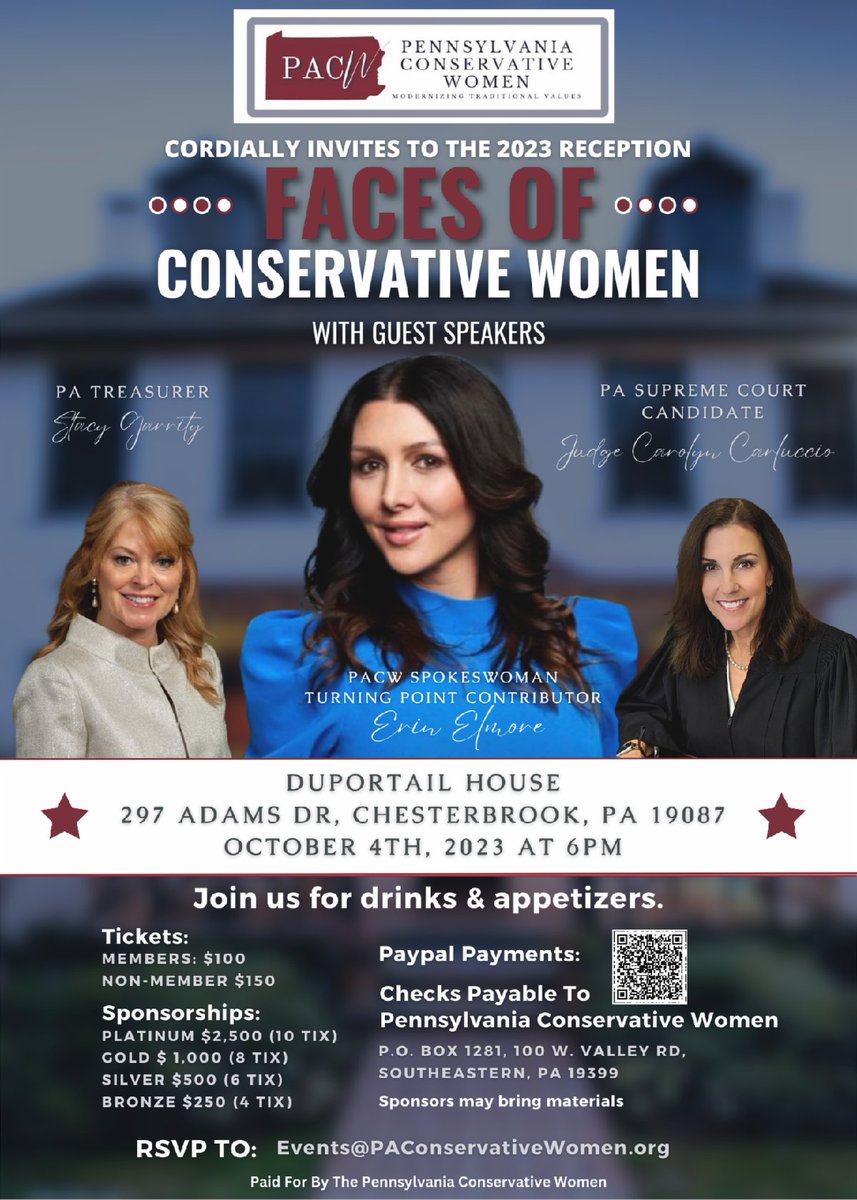 PAConservWomen's tweet photo. Please join us on Wednesday, October 4th, at the Duportail House for a special event featuring our Faces of Conservative Women! https://t.co/EyqTmjjuDV