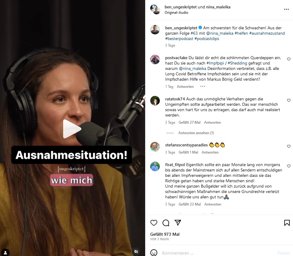 FakeDoctorReal1's tweet photo. Wer sich zwei Stunden Querdeppen Mimimi anhören möchte, dem sei der Podcast #ungeskriptet von @Ben__Berndt "Die Querdenker hatten Recht" mit #NinaMaleika empfohlen, von der "Corona Impfschadenhilfe" ein Unternehmen von #MarkusBönig
#WeilQuerdeppenImmerRechtHatten https://t.co/3O4rjfKvad