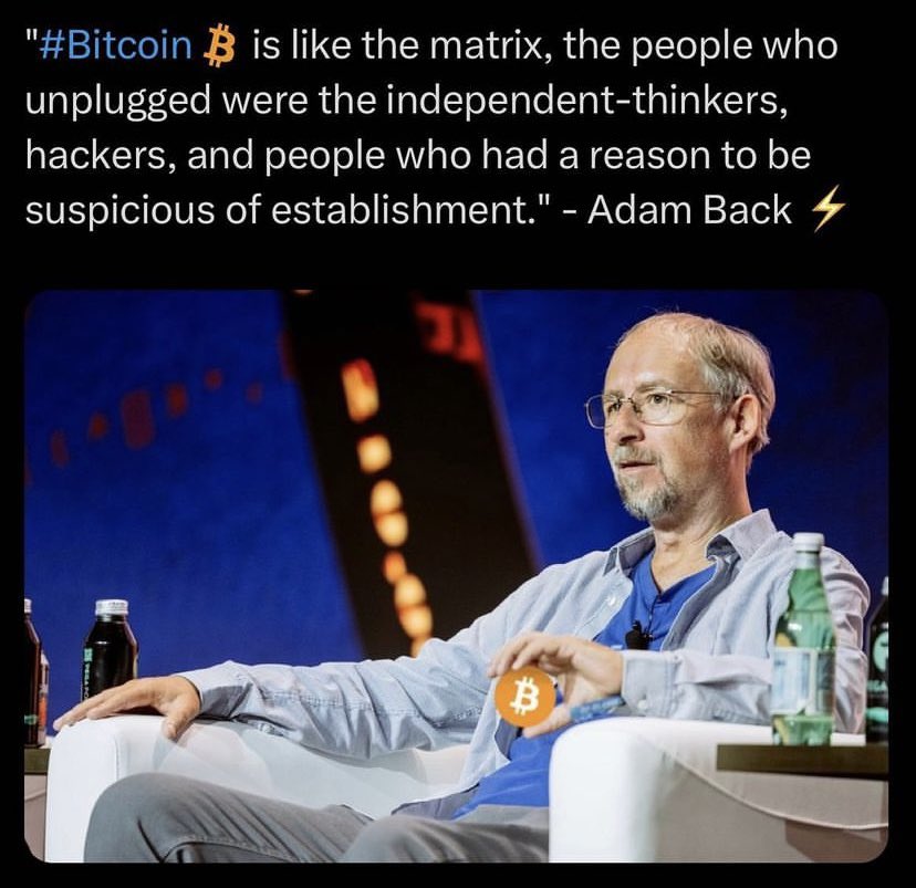 Jameshaml2's tweet photo. #Bitcoin is like the matrix, the people who unplugged were the independent-thinkers, hackers, and people who had a reason to be suspicious of establishment." - Adam Back 4 https://t.co/Q4G61Uz0TQ
