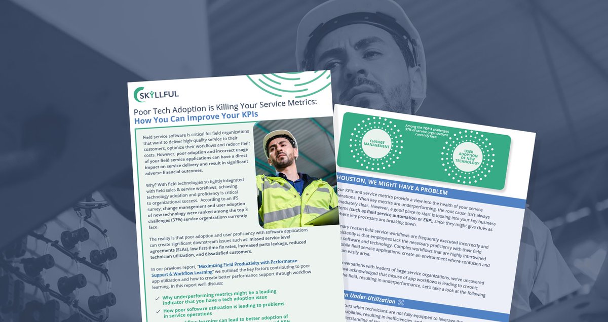 Skyllfulco's tweet image. Are you struggling with declining service metrics due to poor tech adoption?

Discover how implementing #workflowlearning and #appsimulation training can lead to a significant improvement in your KPIs.

Check out our white paper ⬇️ hubs.la/Q01ZwjZj0