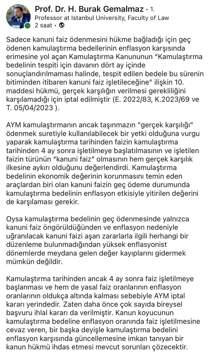 AvTarikCilekci's tweet photo. Kamulaştırma bedeline kanuni faiz ödenmesini öngören kural iptal edildi! 

AYM, 05.04.2023, 2022/83 E., 2023/69 K.

(Kararın Yayımlandığı RG: 01.08.2023/32266) https://t.co/2yO7qWA1fe