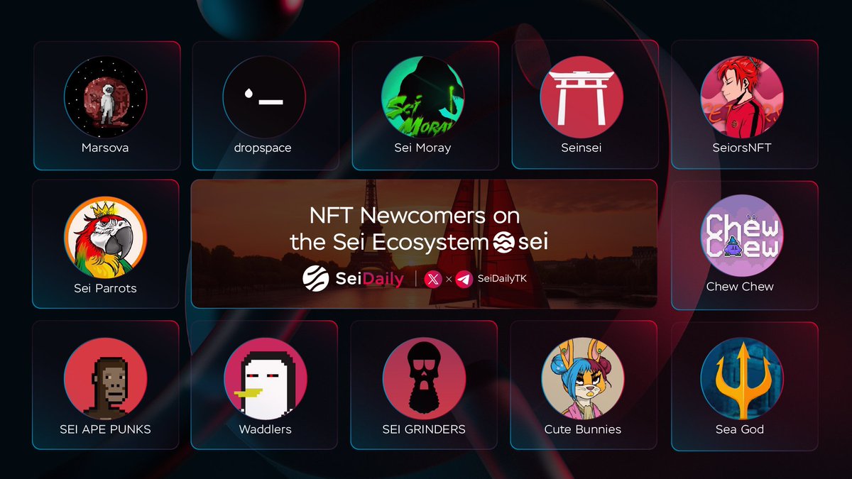 💖 The #Sei Ecosystem welcomes new #NFT members on the last final day of Testnet!

🔎 Which are on your radar right now?

@MarsovaNFT
@DropSpaceNFT
@SeiMoray
@SeinseisNFT
@SeiorsNFT
@chewjpeg
@seagodsei
@CuteBunnies_NFT
@seigrinders
@waddlers_nft
@seiapepunks
@SeiParrots