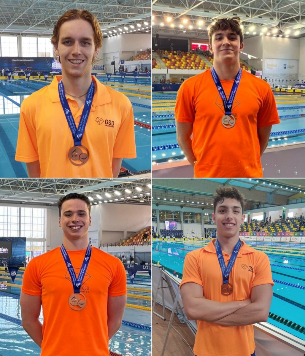 GSDcdeportivo's tweet photo. CTO. ESPAÑA ABSOLUTO-JUNIOR VERANO: ¡Grandes nuestros nadadores NICO GARCÍA SAIZ, PABLO PEDREÑO ALBALADEJO, DANIEL SANTOS LÓPEZ y MARIO PÉREZ TORRADO, que se cuelgan el BRONCE Absoluto en el relevo 4x100 Estilos masculino! ¡Enhorabuena chicos! https://t.co/dRfHKuAGCd