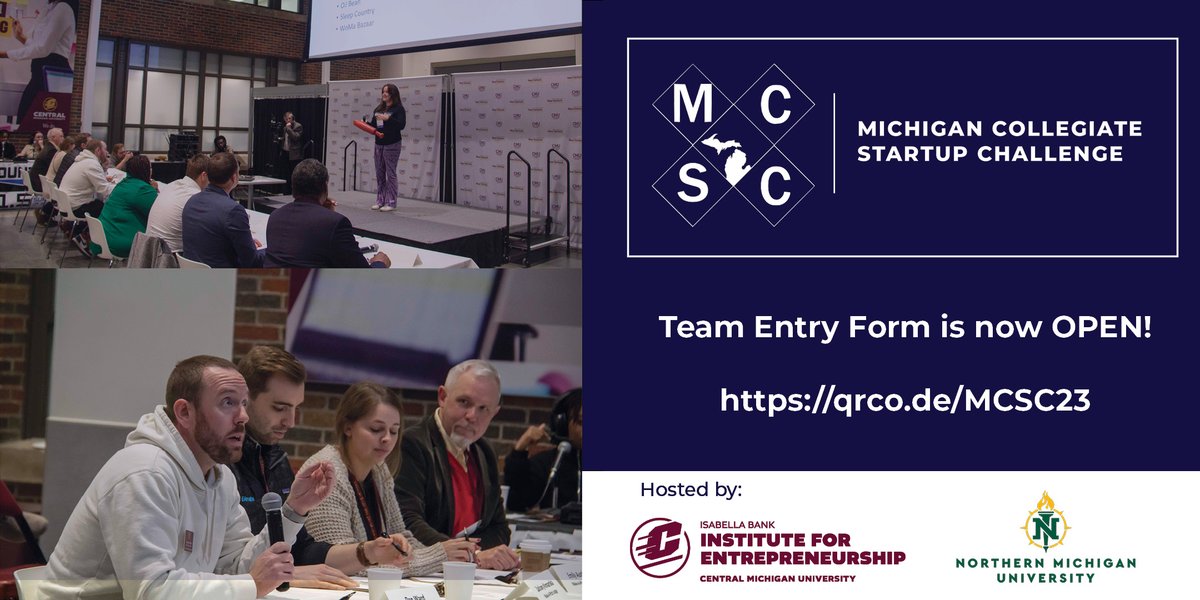 The Michigan Collegiate Startup Challenge Team Entry Form opens TODAY!

Enter your venture idea, team information, and a 60-second pitch video- and your team could make it on to the semi-finals at Central Michigan University.