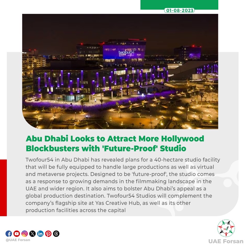 UAE_Forsan's tweet photo. Abu Dhabi Looks to Attract More Hollywood Blockbusters with 'Future-Proof' Studio
#Twofour54 #InAbuDhabi #UAE #Hollywood
@2454abudhabi https://t.co/duLPqKyGQ4
