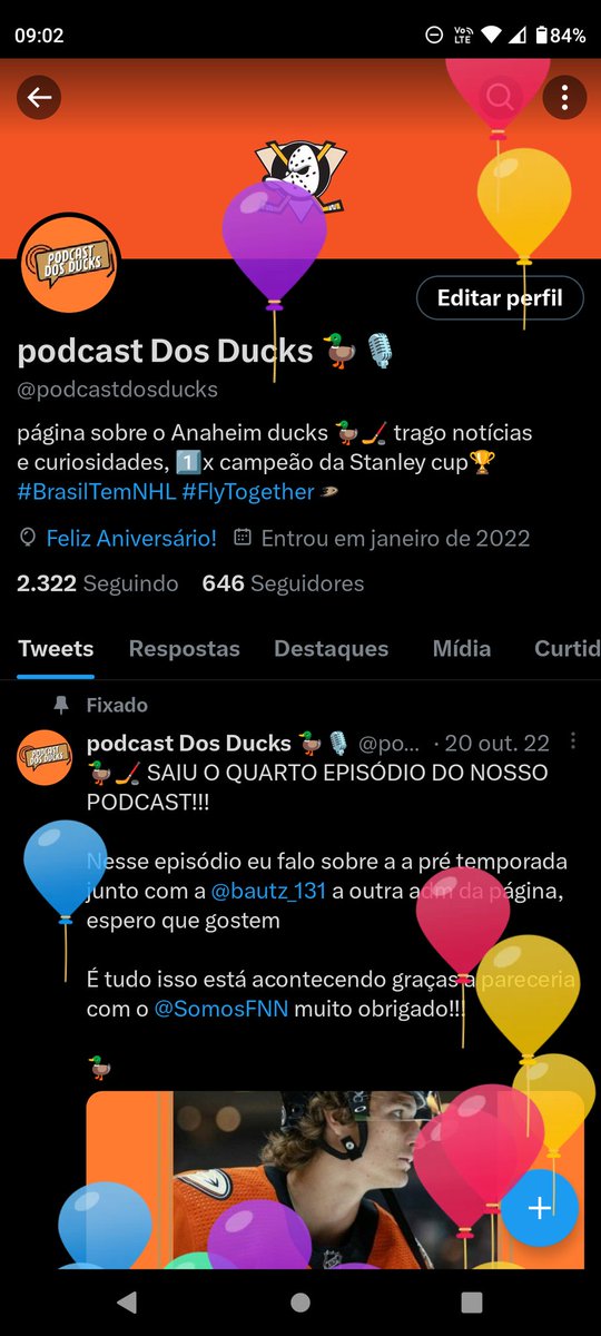podcastdosducks's tweet photo. Mais um ano de vida! Eu adoro ver esses balões subindo no perfil kkkkkkkkk https://t.co/LDzf9Awlkl