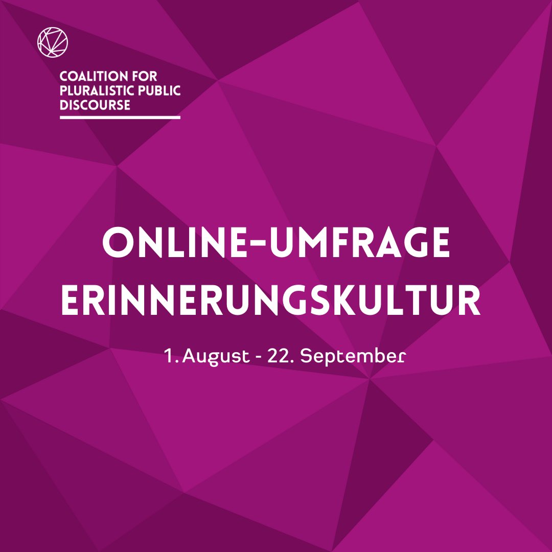 Vom 1. August bis 22. September läuft unsere anonyme Online-Umfrage zum Thema Erinnerungskultur. Die Teilnahme an der Umfrage dauert maximal 10 Minuten. Hier der Link: bit.ly/cppd-online-um…